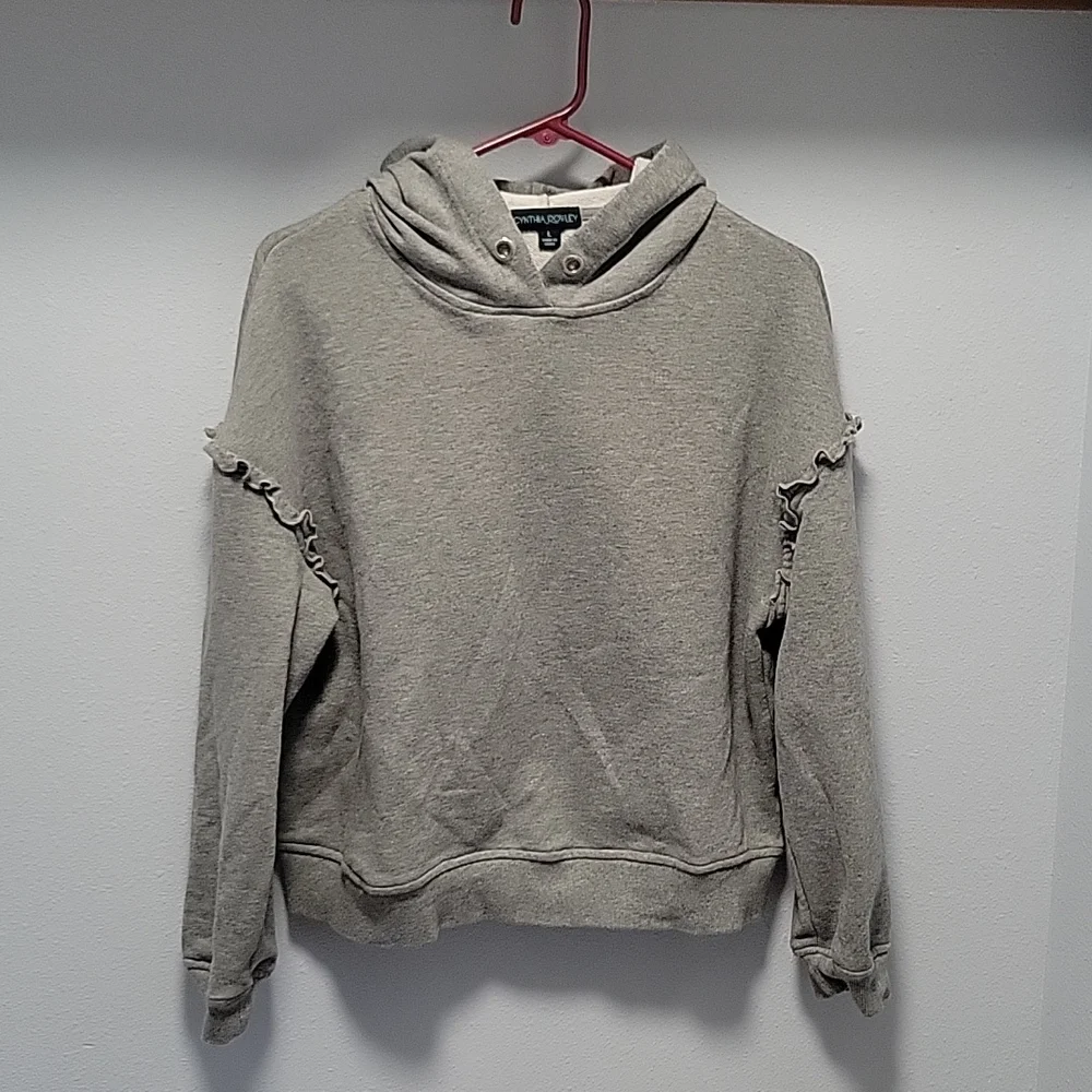 Cynthia Rowley Gray Ruffled Hoodie Sweatshirt - Picture 1 of 3